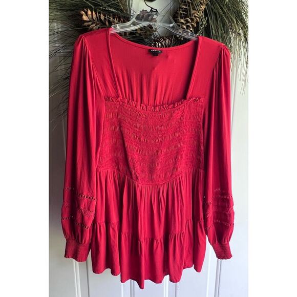 Not For Sale-Red Torrid Long sleeve Babydoll Lace Inset Smocked Square Neckline - Picture 7 of 15